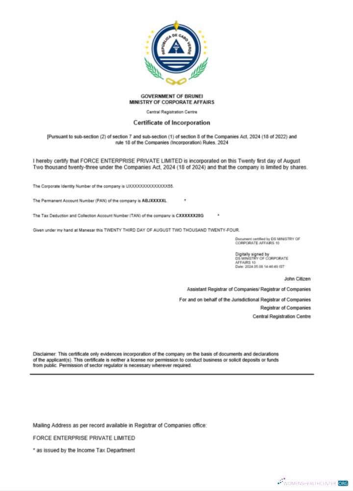 Download Cabo Verde certificate of registration Word and PDF template Photoshop template